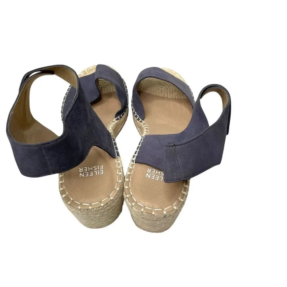 Eileen Fisher Weslia espadrille leather wedge Heels sandals‎ Size 10 blue
